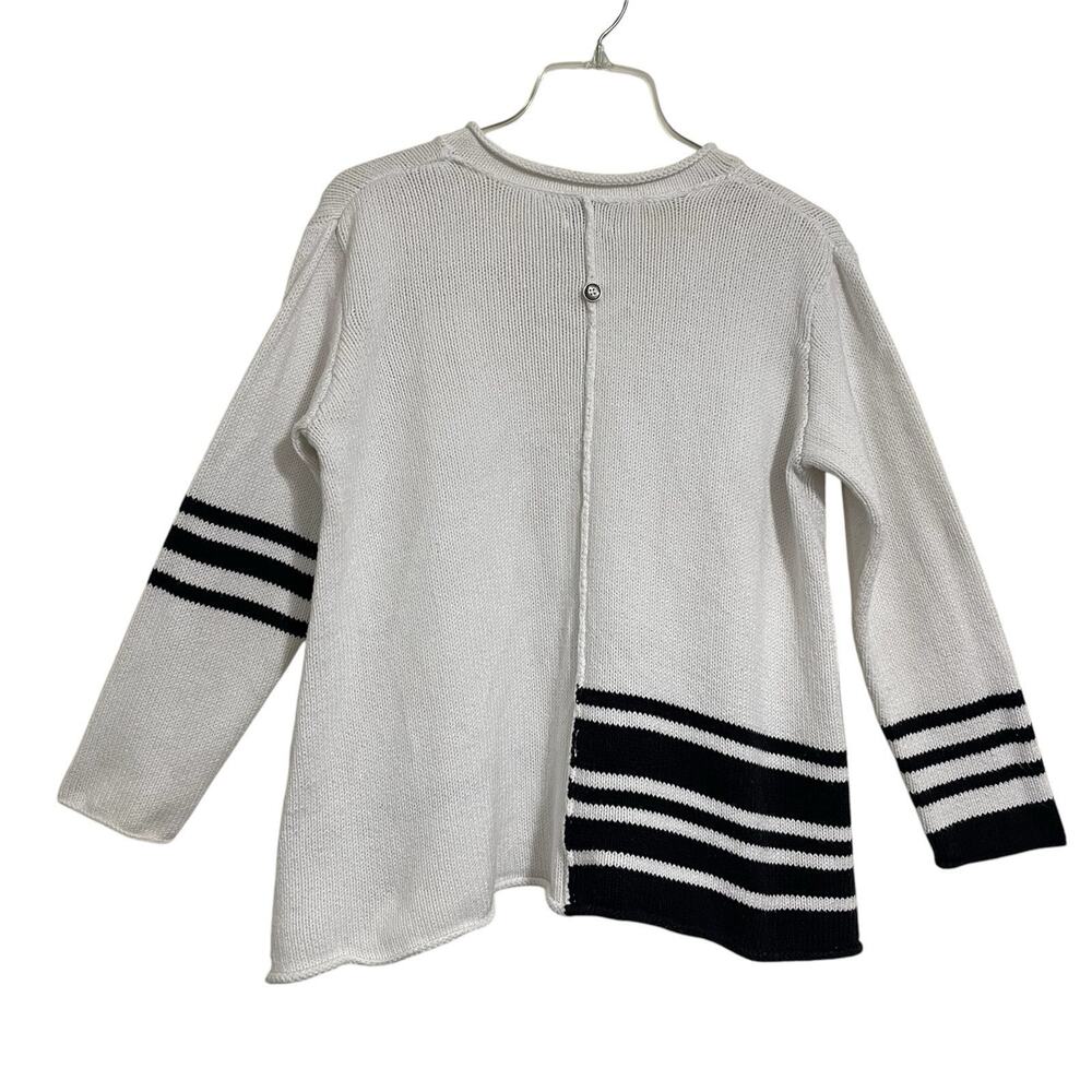 Pure Handknit Cotton Rugby Stripe Sweater White Black Coastal Nautical Preppy - Picture 4 of 10